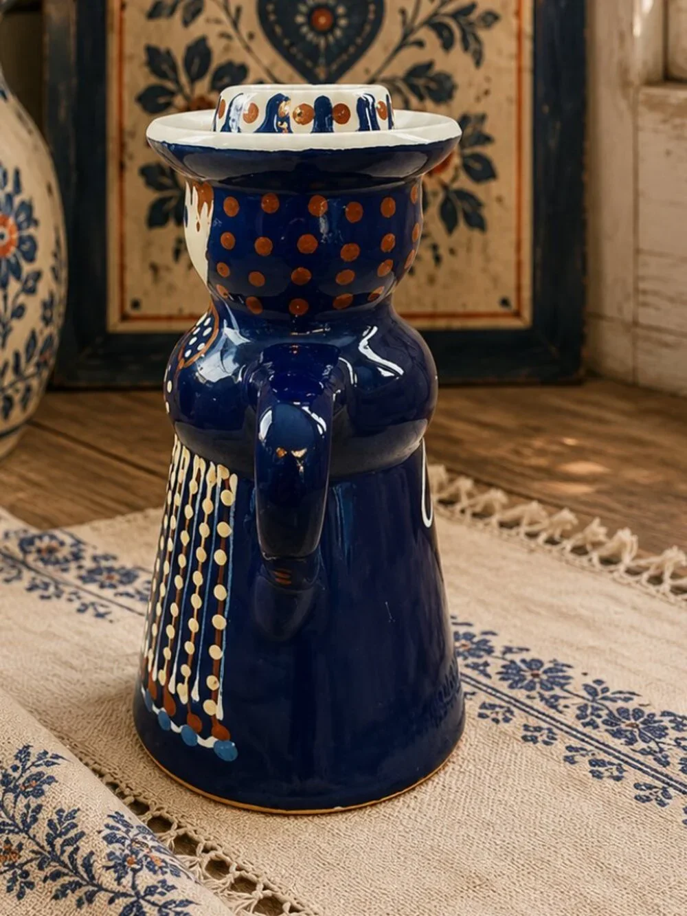 Polish Pottery Hand Painted Woman Figurine Candle Holder